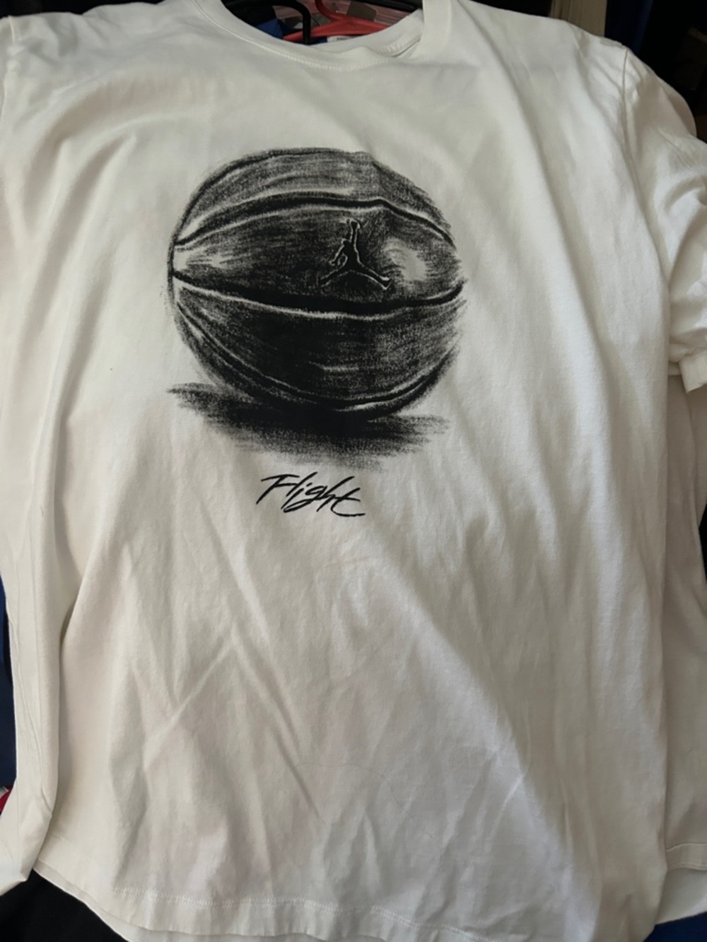 Jordan White Long Sleeve Tee with Black Basketball Graphic